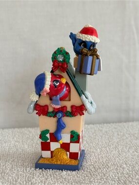 Hallmark Red and Blue Festive Birdhouse Ornament with Holiday Wreath
